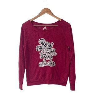 Disney Parks Mickey Mouse Red Long Sleeve Shirt Sequins Casual Run Size Small